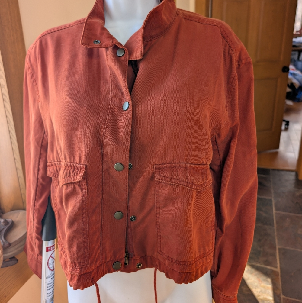 LOFT Petites Women's Cropped Terracotta Rust Brown Utility Jacket XSP